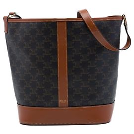 Céline Bolso Bucket Celine Medium Triomphe de Lona Recubierta Marrón Castaño Marrón oscuro