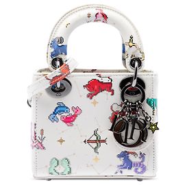 Dior White Micro Calfskin Pixel Zodiac Lady Dior Blanco