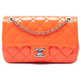 Chanel Orange Small Quilted Patent Coco Shine Flap Orange
