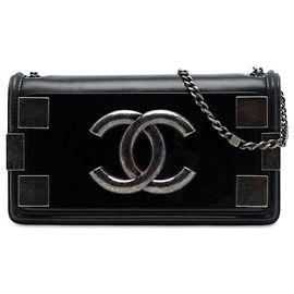 Chanel Boy Brick Horizontal Flap aus schwarzem Lammleder und Acryl Schwarz