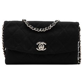 Chanel Black Mini CC Quilted Jersey Flap Negro