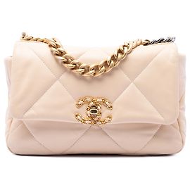 Chanel 19 Flap Medium en agneau marron Marron Beige