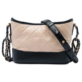 Chanel Gabrielle Hobo Small en cuir de veau vieilli matelassé bicolore marron Marron Beige