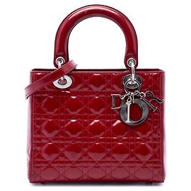 Autre Marque Dior Red Medium Patent Cannage Lady Dior Vermelho Bordeaux