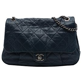 Chanel Blue Quilted Calfskin Coco Pleats Flap Bleu Bleu Marine