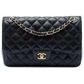 Chanel Black Jumbo Classic Caviar Double Flap Schwarz