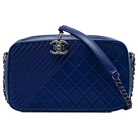 Bolsa Camera Chanel Blue Large Quilted Lambskin Coco Boy Azul Azul escuro