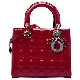 Dior Red Medium Patent Cannage Lady Dior Roja Burdeos