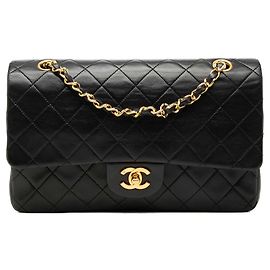 Chanel Black Medium Classic Lambskin Double Flap Nero