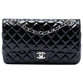 Chanel Black Medium Classic Patent Double Flap Noir