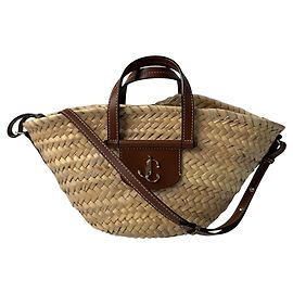 Jimmy Choo Macy Raffia Basket Bag Brown Beige