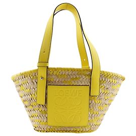 Loewe kleine Tote Bag aus gelber Raffia und Leder Gelb