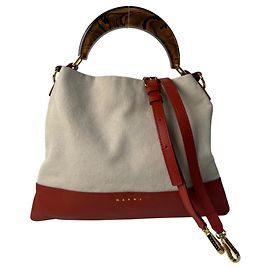 Marni Venice Canvas 2-Way Handtasche Rot Beige Orange
