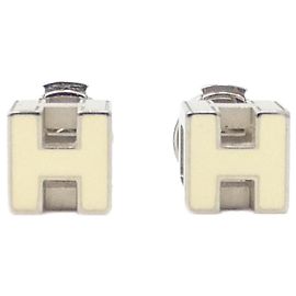 Hermès Hermes Cage d'H 604505FP Stud Earrings White Cream