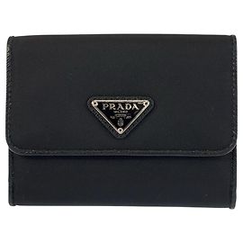 Cartera compacta Prada Tessuto con logotipo triangular Negro