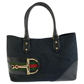 Gucci Horsebit Tote Bag Schwarz Stoff Schwarz
