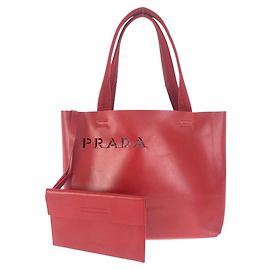 Borsa Tote Prada in pelle traforata e camoscio Rosso