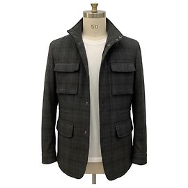 Hackett London Hackett Men's Grey Checked Wool Field Jacket Green