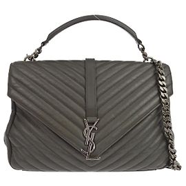 Autre Marque Saint Laurent Classic Monogram College Matelasse Chevron Leather Large Brown