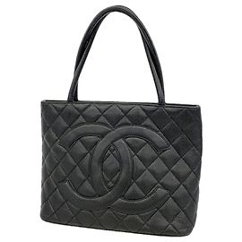 Bolso Tote Chanel de piel de becerro granulada negra Negro