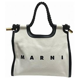 Marni Marcel Canvas Tote Handtasche Schwarz Weiß