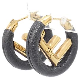 Boucles d'oreilles créoles Fendi noires et dorées Noir Doré