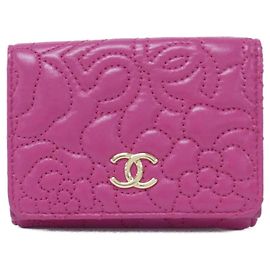 Chanel 70614 Pink Lambskin Tri-Fold Wallet Pink