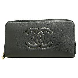 Carteira longa Chanel em couro de bezerro granulado preto Preto