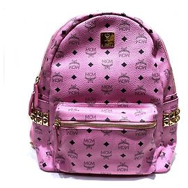 Mochila MCM Visetos com tachas em couro rosa Rosa