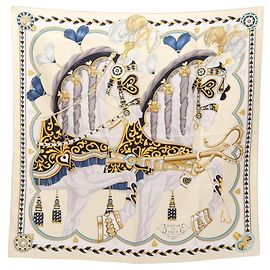 Hermès Hermes Carre 90 HARNAIS DE COEUR Foulard Multicolore Crudo Blu navy