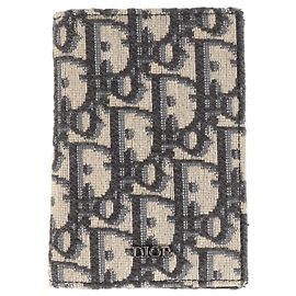 Christian Dior Dior Oblique Jacquard Canvas Card Case Beige Navy blue