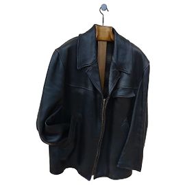 Autre Marque Vintage Militär Lederjacke Schwarz 70er/80er Schwarz