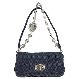 Miu Miu Crystal Clutch Matelasse Leather XL Navy blue
