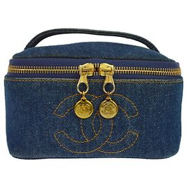 Chanel Vanity Case Quilted Denim Blue