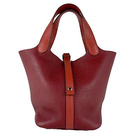 Hermès Bolsa Hermes Picotin Lock PM Marrom Vermelho