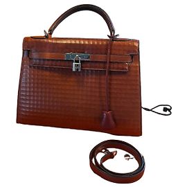 Hermès Kelly 32 Sellier mala de mão couro Waffle Marrom