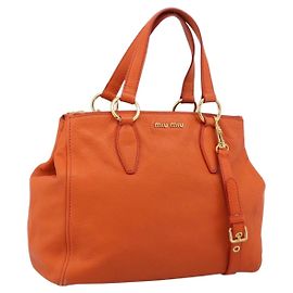 Miu Miu Vitellolux Handtasche aus Leder 2way Orange Gold Auth 197285V Golden Orange