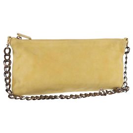 Sac à épaule à chaîne PRADA en daim Jaune Or Auth 202450 Doré Jaune