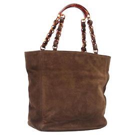 CHANEL Chain Tote Bag Suede Brown CC Auth 200525 Brown