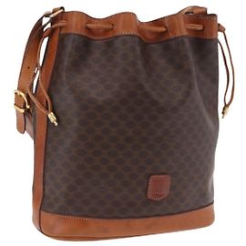 Céline CELINE Macadam Canvas Schultertasche PVC Leder Braun Gold Auth 203425 Braun Golden