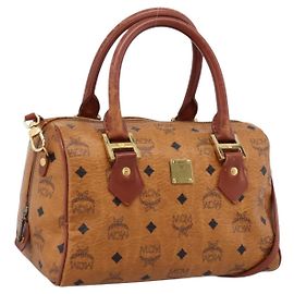 Sac MCM Logogram Vicetos Boston Bag PVC Leather 2way Brown Gold Auth 203004 Marron Doré