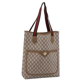 Borsa Tote GUCCI GG Plus Supreme Web Sherry Line PVC Beige Oro Auth 203128 Beige D'oro