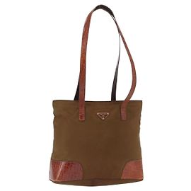 PRADA Tote Bag Nylon Brown Gold Auth 161781 Braun Golden