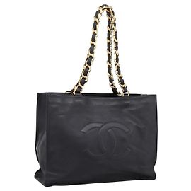 Bolsa de ombro CHANEL COCO Mark Chain em couro preto e dourado CC Auth 203441V Preto Dourado