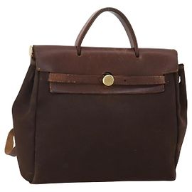 Hermès HERMES Herbag Ad Backpack Canvas 2way Brown Gold Tone Auth 202155 Castaño Otro