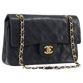 Borsa a tracolla CHANEL Chain Matelasse 23 in pelle d'agnello nera e oro CC Auth 200454SAM Nero D'oro