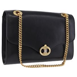Céline Borsa a tracolla con catena CELINE in pelle nera e oro Auth mr2876A Nero D'oro