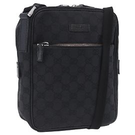 GUCCI GG Canvas Shoulder Bag Black Silver 03136 Auth 203437A Black Silvery
