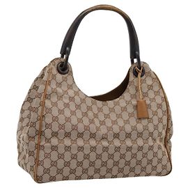 GUCCI GG Canvas Handtasche mit Holzgriff Canvas Beige 106494 Auth 200679V Beige