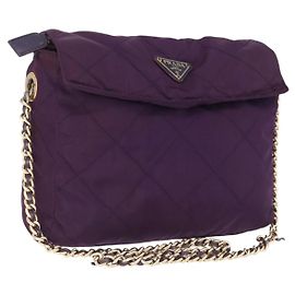 Borsa a tracolla con catena PRADA Nylon Viola Oro Auth 200535 D'oro Porpora